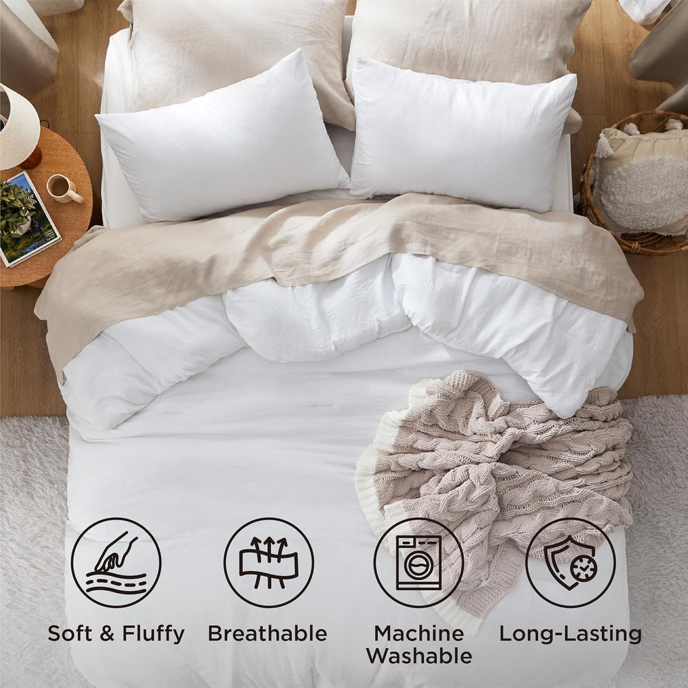 Bedsure King Comforter Set Prewashed Soft Bedding Set 3Pcs White 104"x90...
