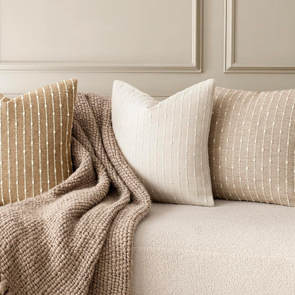 Foindtower Decorative Striped Boucle Throw Pillow Covers 22x22 Cream White