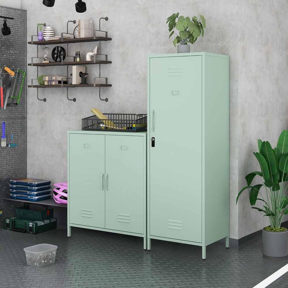 Metal Storage Cabinet Locker Cabinets with Doors and Adjustable Shelf for Kit...