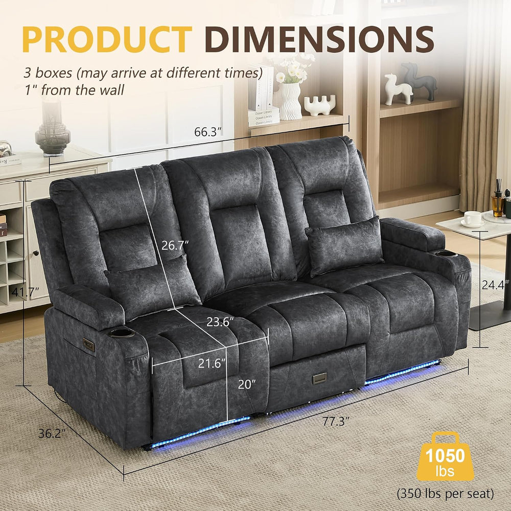 URRED Wall Hugger Power Reclining Loveseat Sofa，Gray：77.3" - 3 Seats