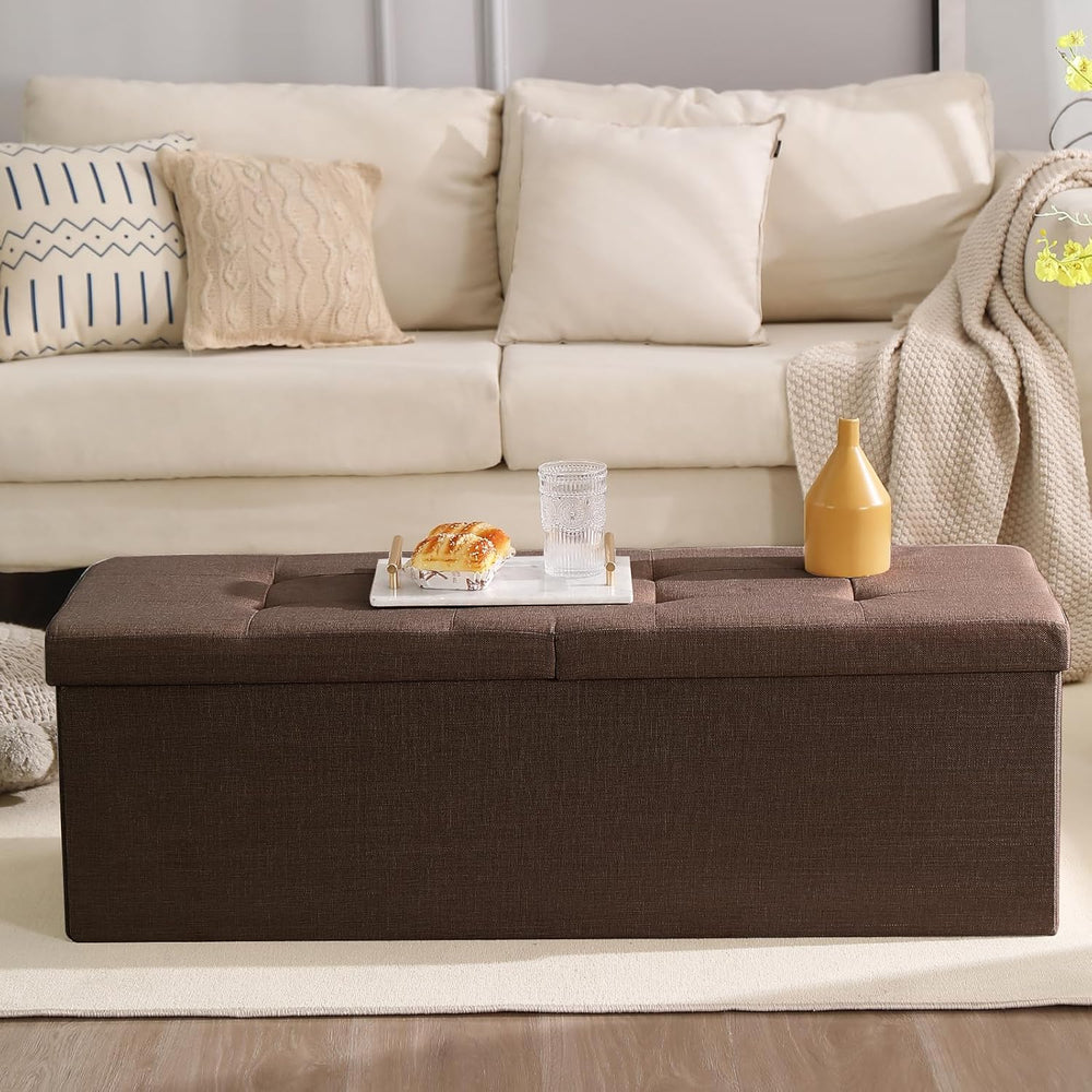Storage Ottoman Bench Foldable Footrest Foot Stool, 45" Fabric Brown