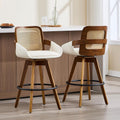 VipDesk 26" Swivel Counter Stools Set of 2 with Rattan Back, Cream