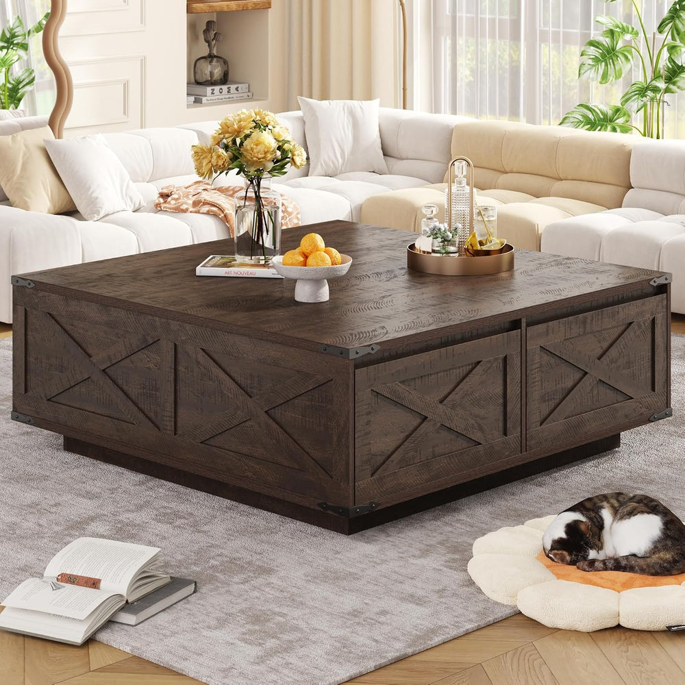 St.Mandyu 47” Farmhouse Square Coffee Table with 4 Drawers Extra Large Coffee...