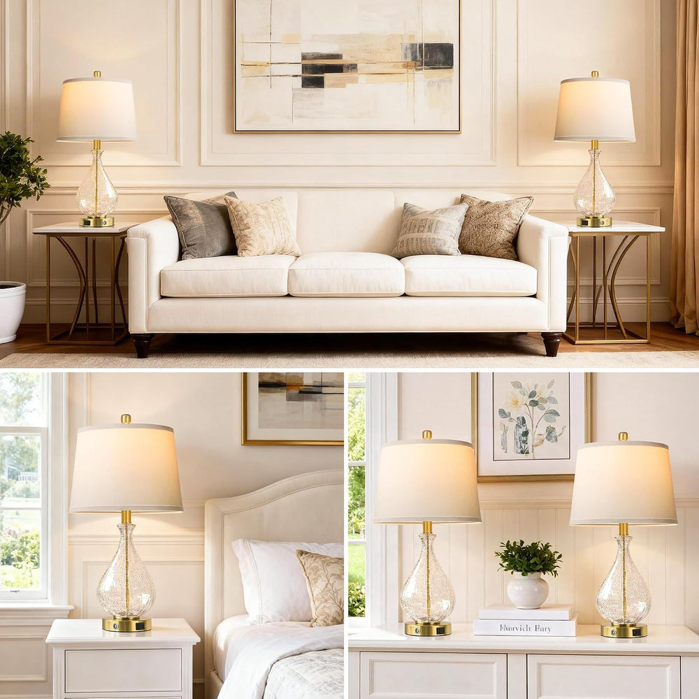 QiMH Bedside Lamps Set of 2, Modern Glass Table Lamps for Living Room