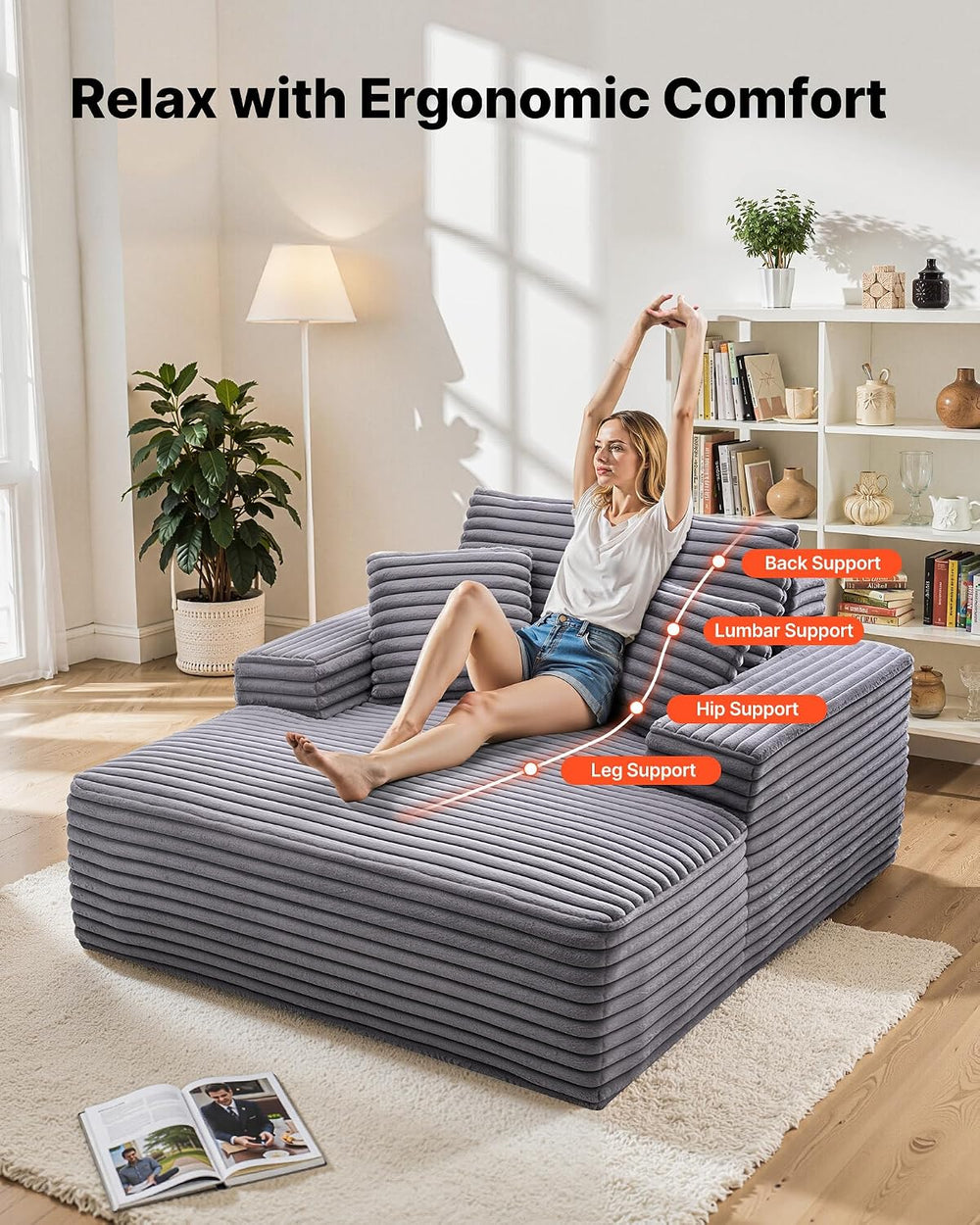 VEVOR Chaise Lounge Chair, 48 in Boneless Chaise Lounge Indoor, Modern Uphols...