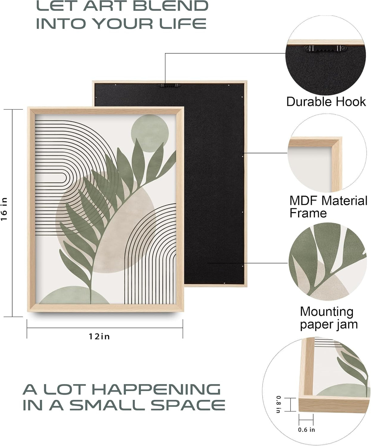 Boho Sage Green Framed Wall Art, Abstract Canvas Prints