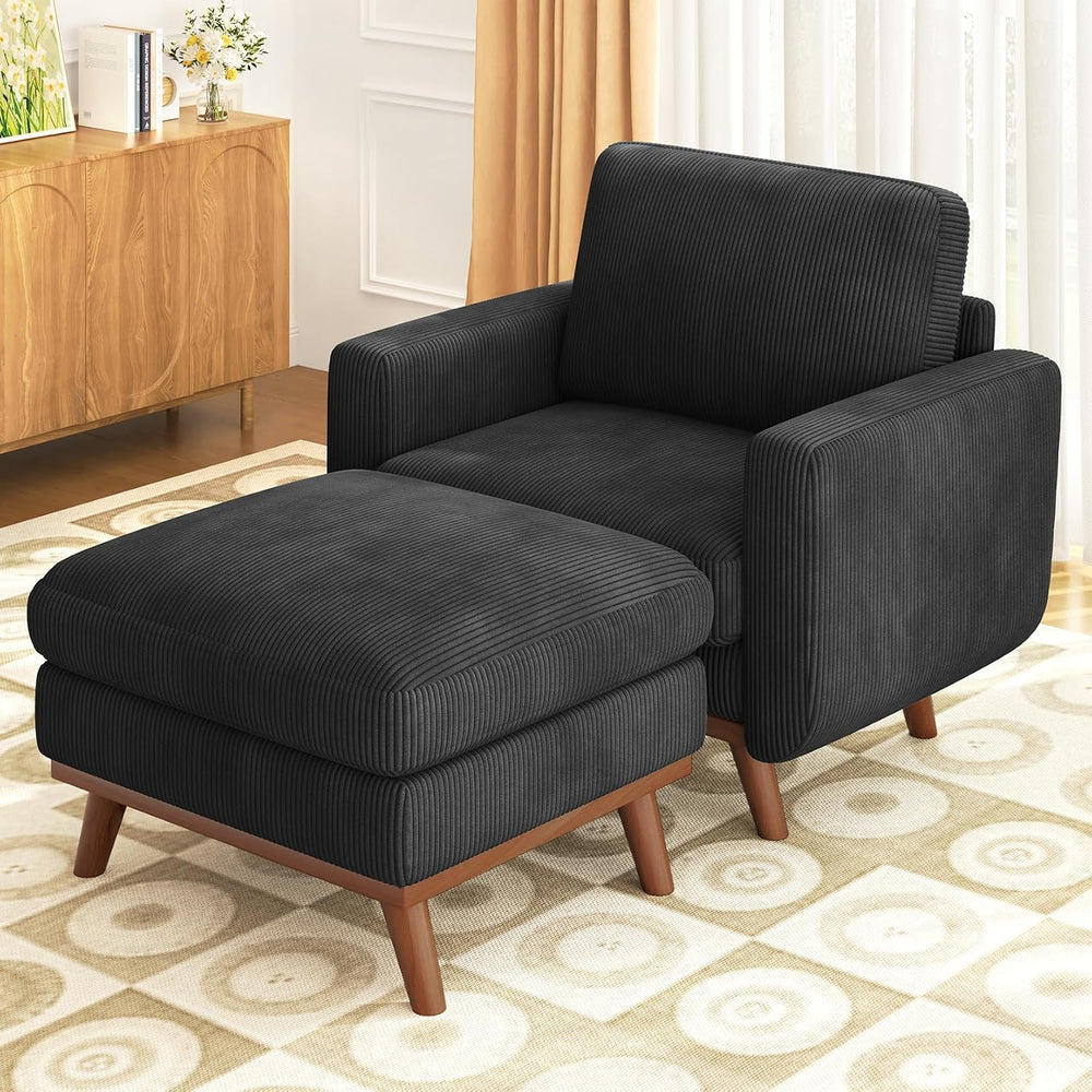 Vesgantti 38.5" Accent Chair with Movable Ottoman, Comfy Corduroy Armcha...