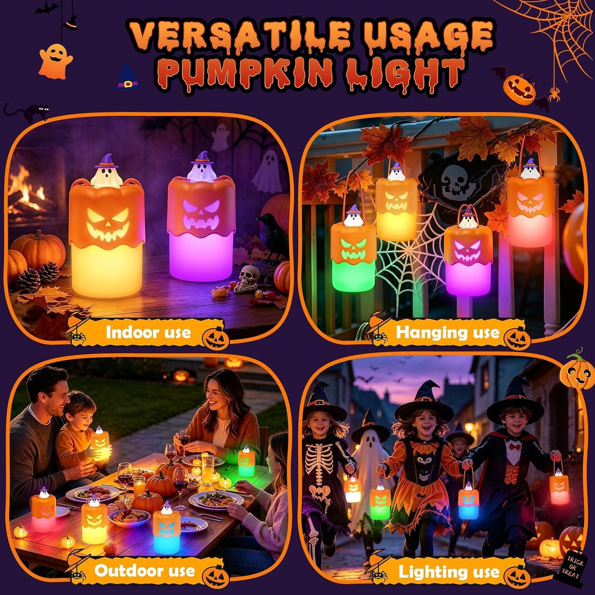 Rechargeable Halloween Pumpkin Lantern Lights LED JackoLantern with Lanyard
