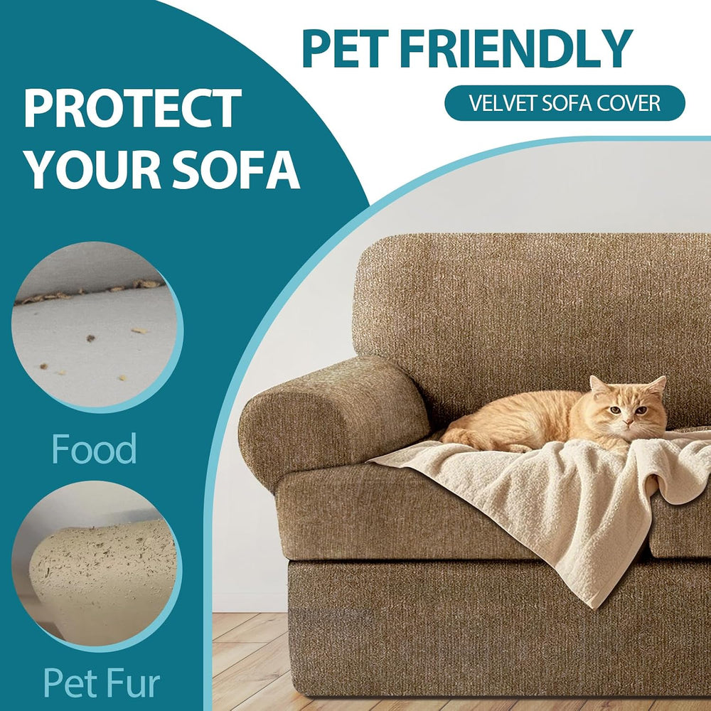 3 Piece T Cushion Sofa Slipcovers Stretch Couch Cover Furniture Covers with 2...