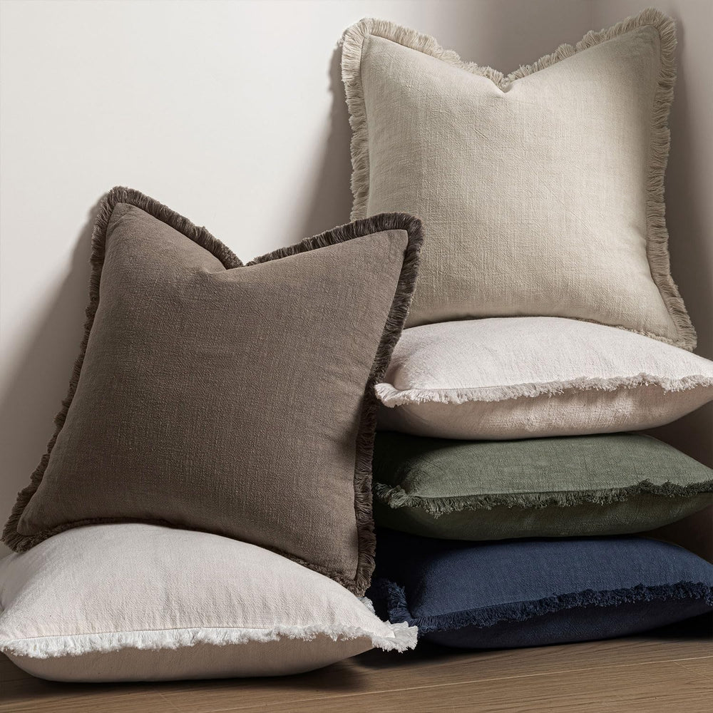 MIULEE Boho Linen Fringe Decorative Fall Throw Pillow Covers Coffee 20x20