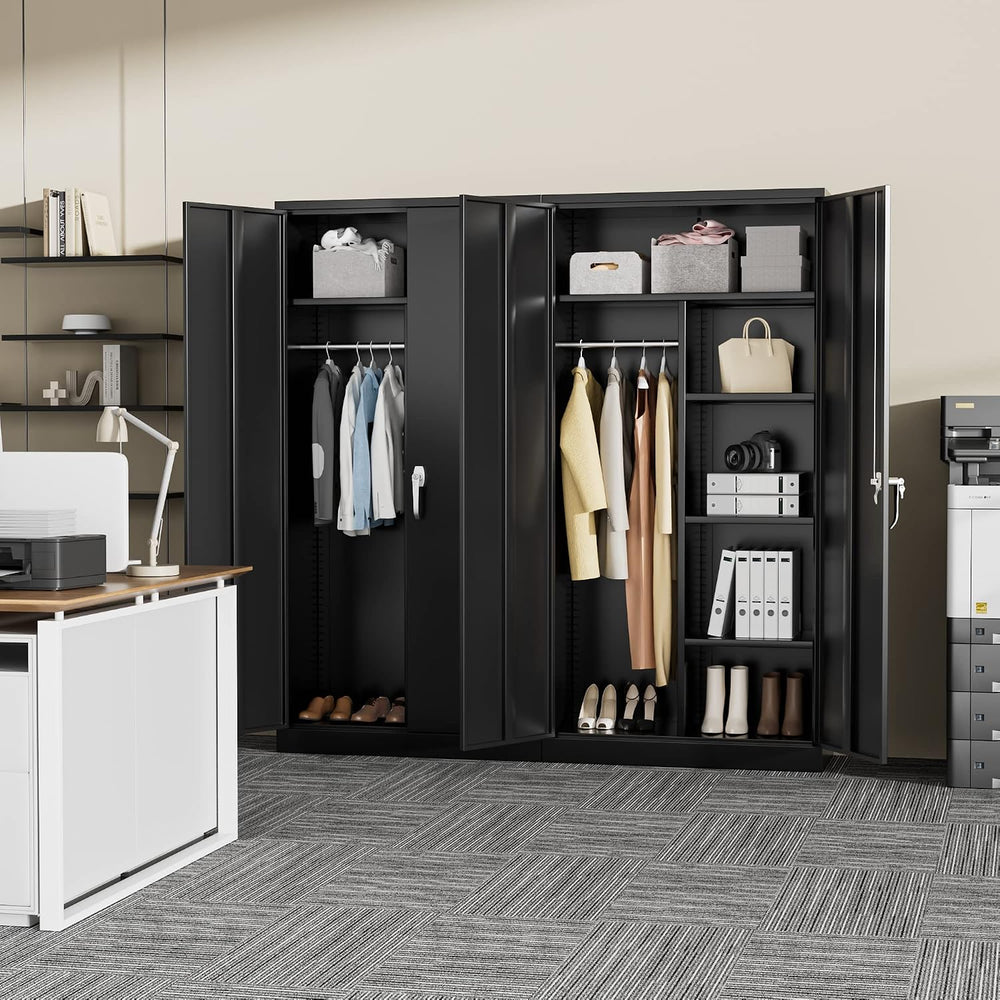 Greenvelly Metal Storage Wardrobe with 2 Doors, Black 72” Steel Storage Wardr...