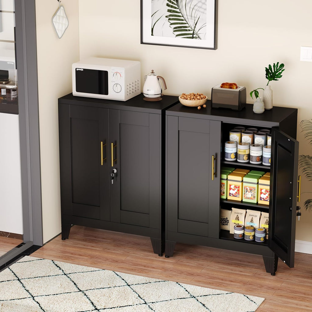 GAIOUS Black Metal File Cabinet with Lock(Two Units), Steel Storage Cabient