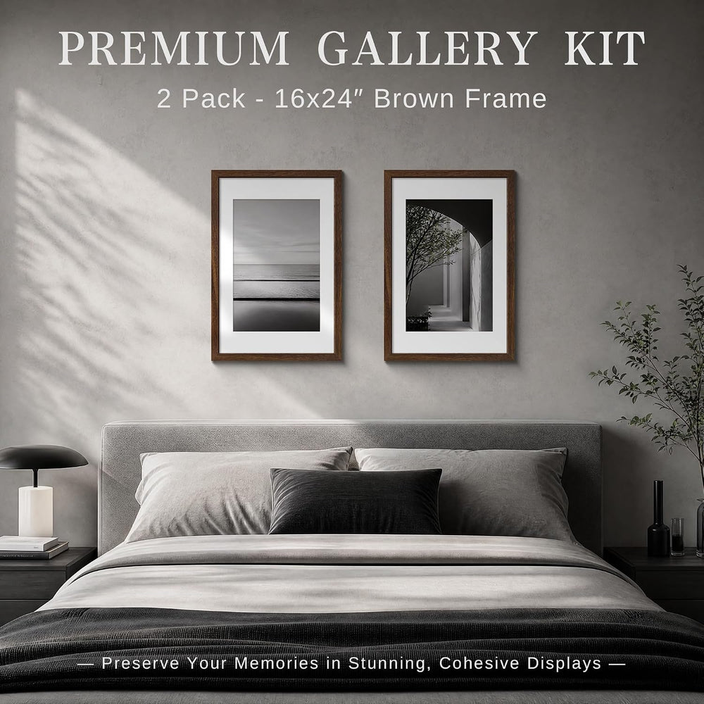 VCK 16x24 Frame, Brown Wood with 12x18 Mat, 2 Pack, Wall Hanging