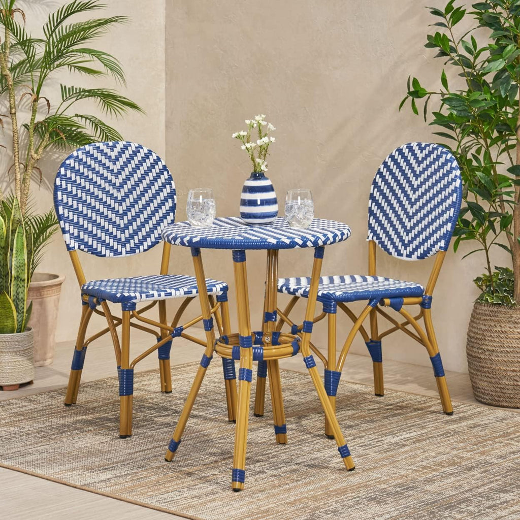 christopher knight home picardy bistro set, navy blue shown in use