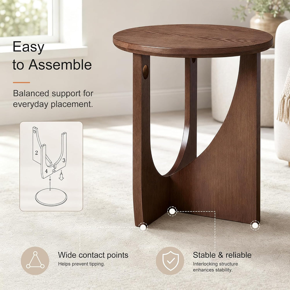 Round Side Tables, Set of 2, 19.7" Solid Wood End Tables, Walnut