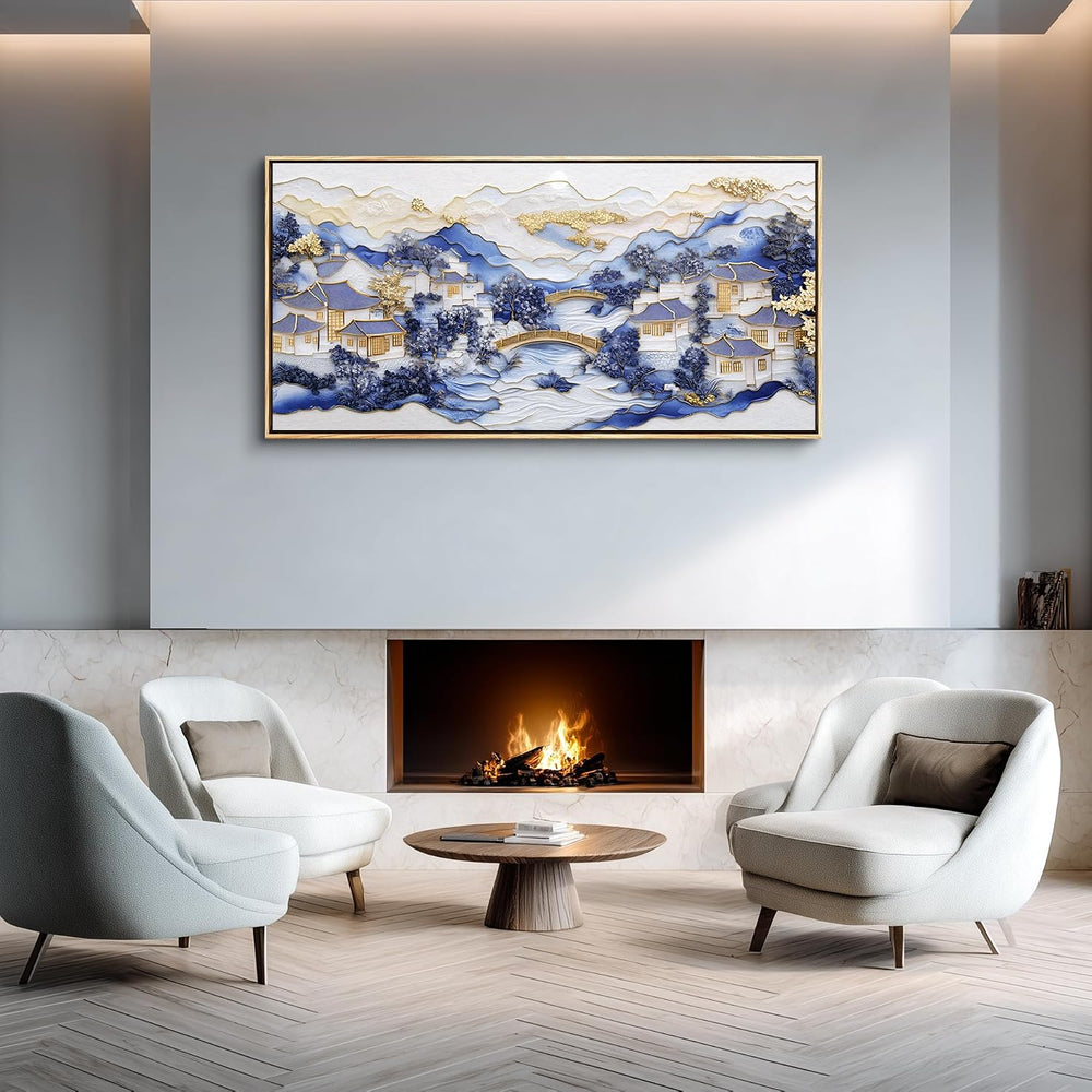 Large Blue Landscape Wall Art,Modern Abstract Wall Decor,Minimalist Artwork
