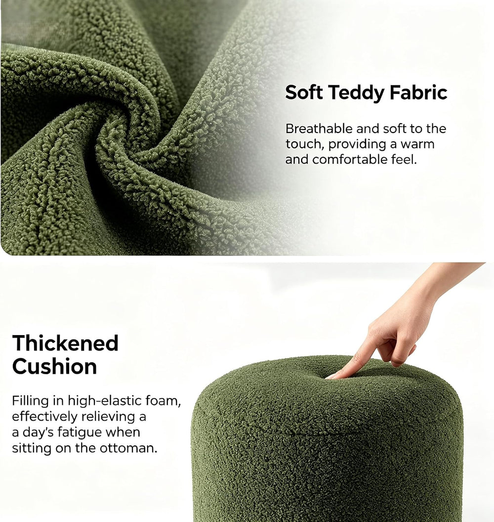 YDcosyfy Modern Round Ottoman Set of 2, Teddy Fleece Vanity Stool Footrest, U...