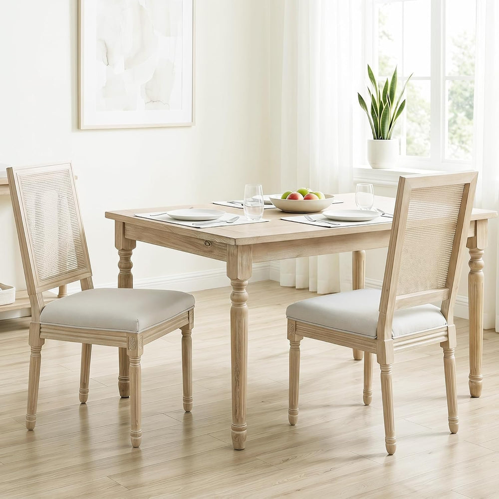 chairus Farmhouse Dining Chairs Set of 6, Rectangle Rattan Back French Countr...