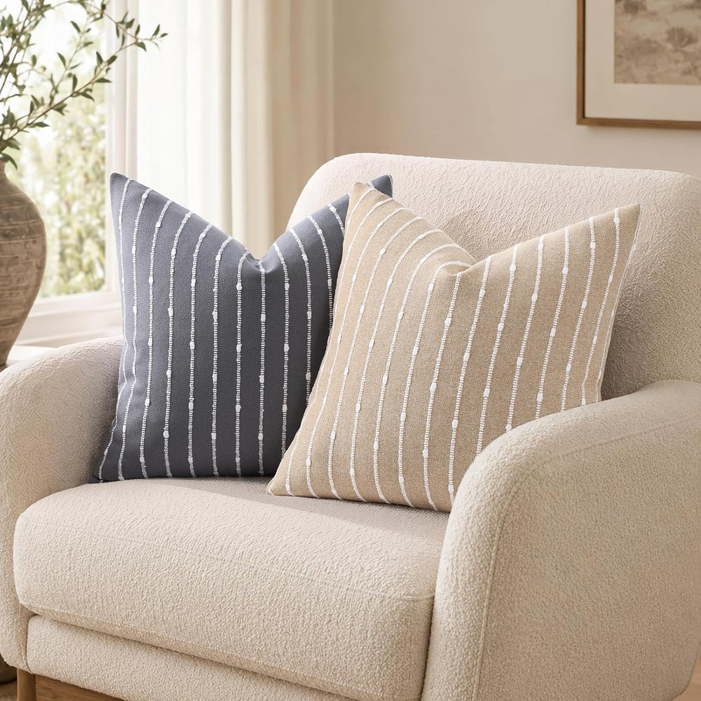 decorUhome Striped Decorative Throw Pillow Covers 20x20 Set of 2, Camel