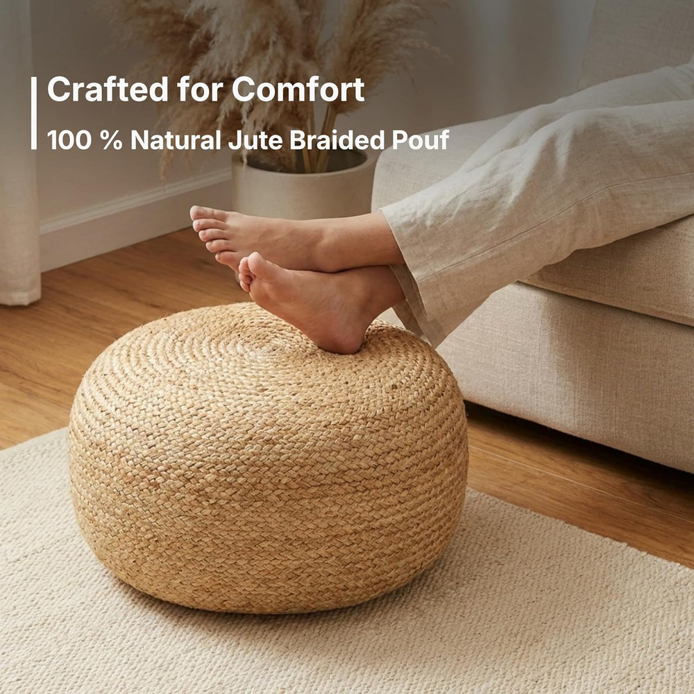 · REDEARTH · Jute Circular Low Pouf - Pouffe Foot Stool - Natural, Set of 2