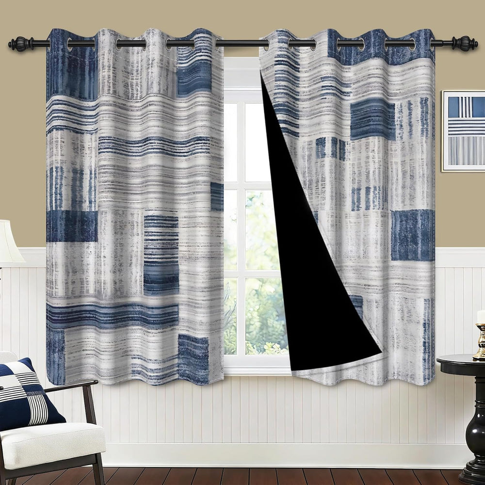 Blue Abstract Room Darkening Curtains 63 Inches Long, 90% Blackout Gray Rust ...