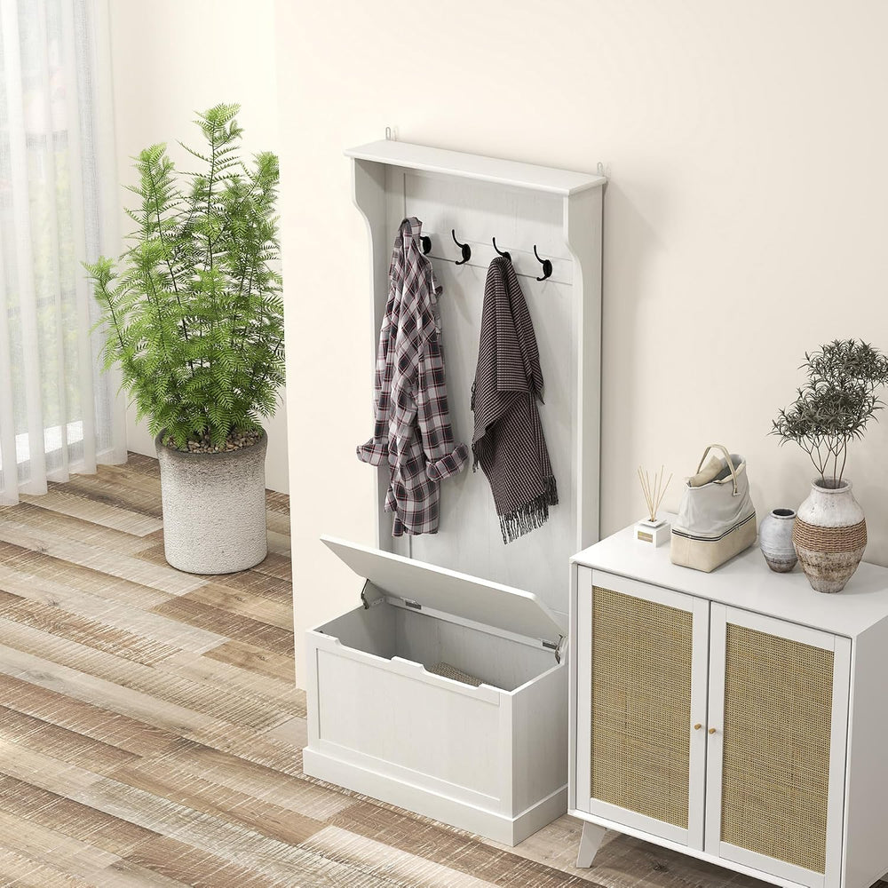 HOMCOM Hall Tree with Shoe Storage, Entryway Coat Rack with Bench, White