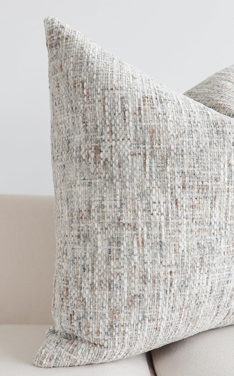 Textured Neutral Throw Pillow Covers 18x18 Inch Set of 2 Soft Woven Chenille ...