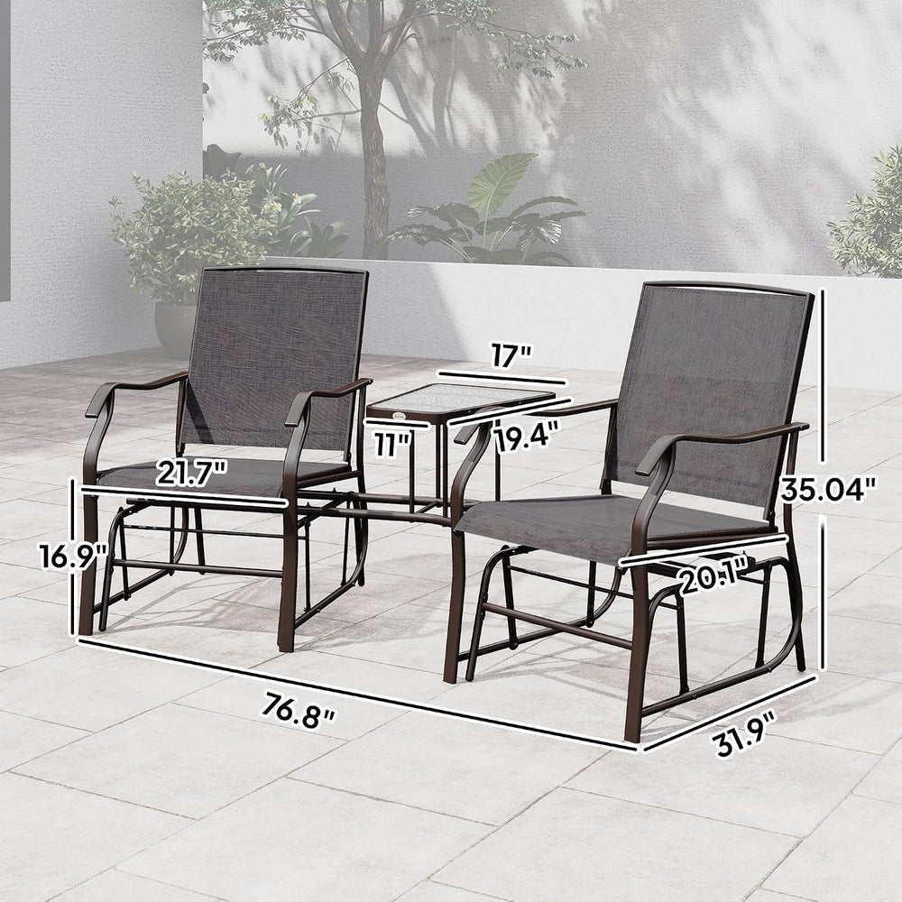 Outsunny Outdoor Glider Chair with Table 2-Seat Patio Loveseat Gray