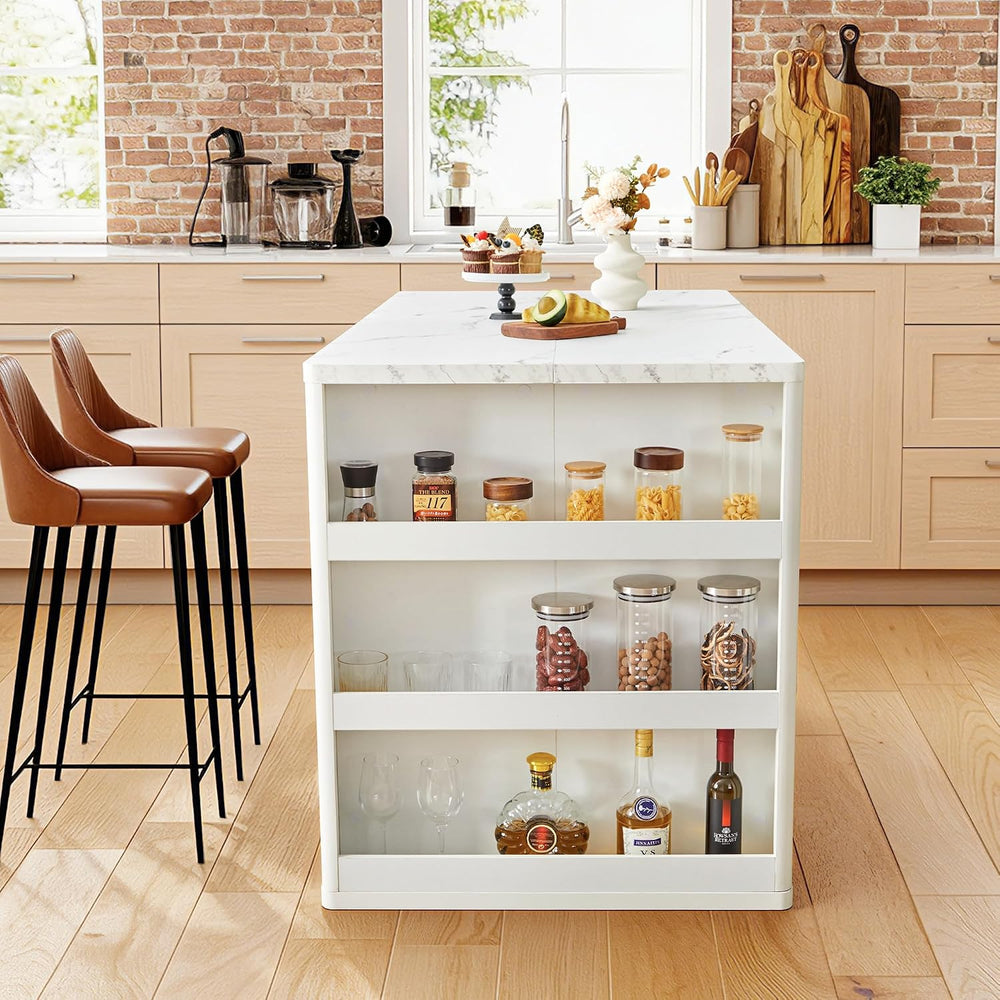 59" Kitchen Island with Storage & Seating for 2, Modern Stationary K...