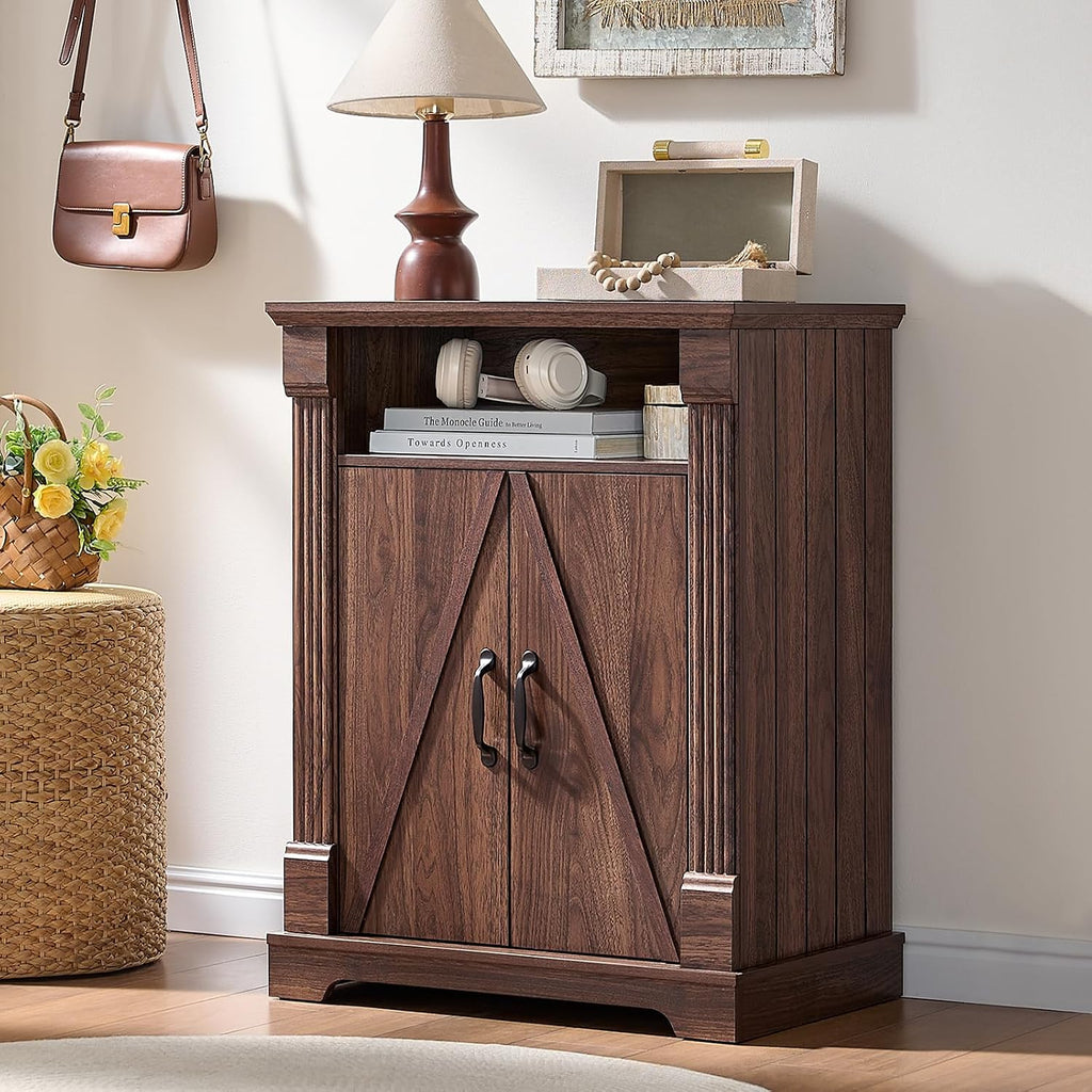 BuildHom 24" Farmhouse Storage Cabinet with Barn Doors, Coffee Bar Cabinet