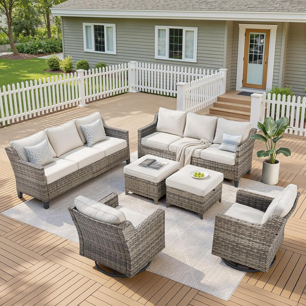 Wicker Patio Furniture Set-6 Piece High Back Outdoor Furniture Set Sectional ...