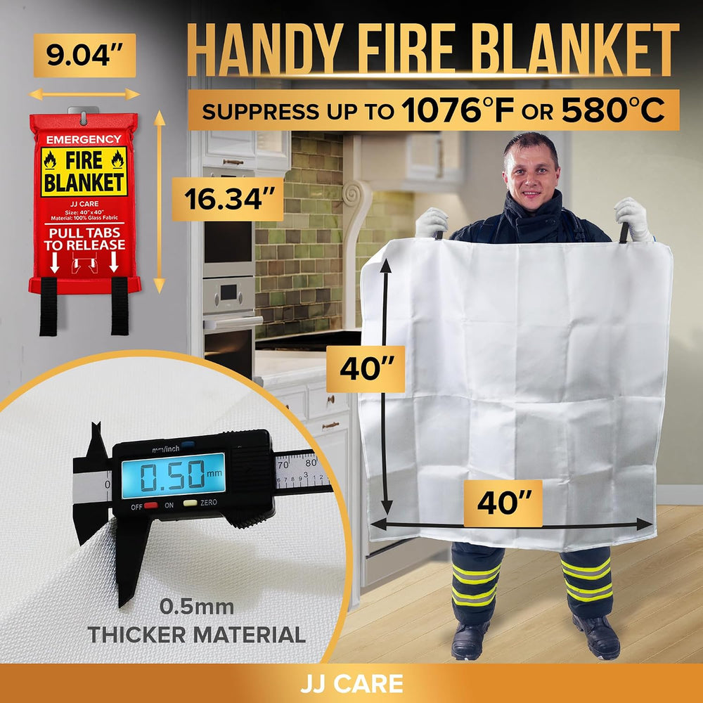 JJ CARE Fire Blanket – 10 Pack with Hooks and Gloves, 40" x 40" Fla...