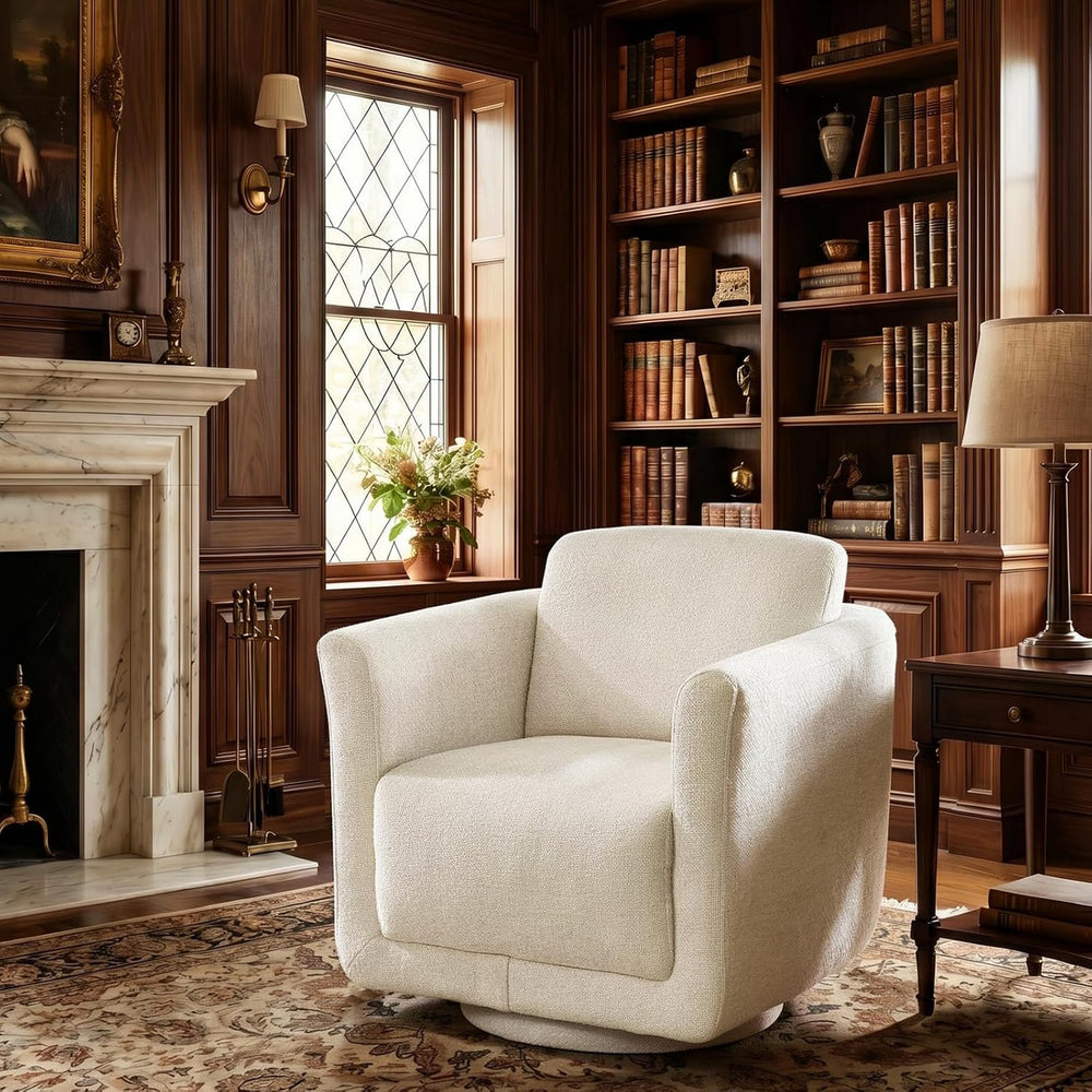 Swivel Accent Chair, 360° Chenille Barrel Armchair for Living Room, Linen