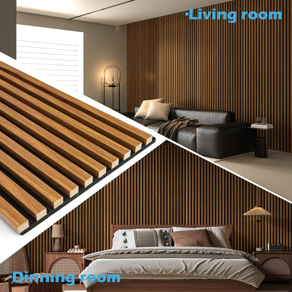 Art3d 108 x 12 Inch 3D Fluted Soundproof Wood Slat Wall Panel, 2-Pack, Teak