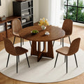 47" Round Dining Table Set for 4, Walnut Wood Grain Table and 4 Chairs Set