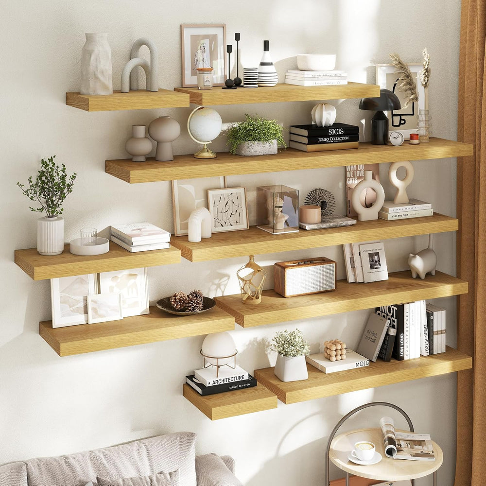 55 Inch Floating Shelves for Wall 2 Pack, 12"D Wood Grain Bathroom Shelves