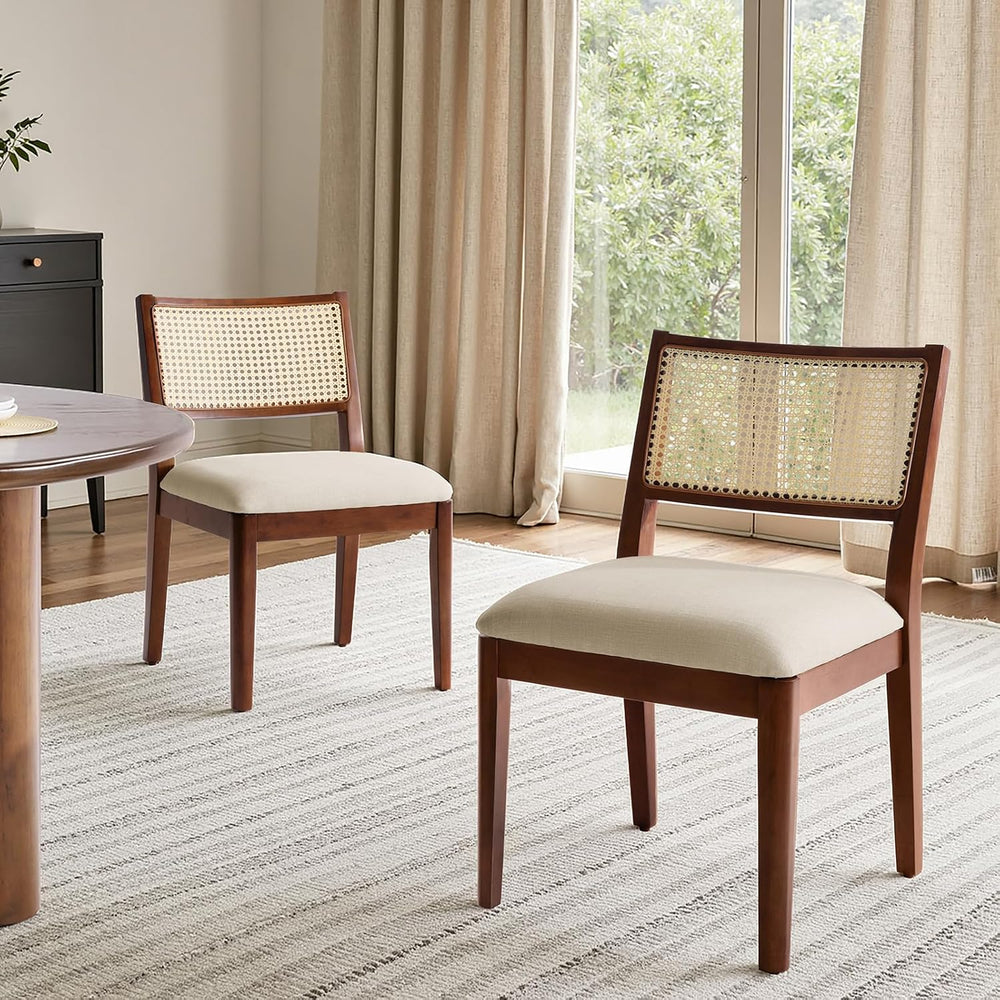 HULALA HOME Rattan Dining Chairs Set of 2, French Solid Wood Kitchen Dining R...