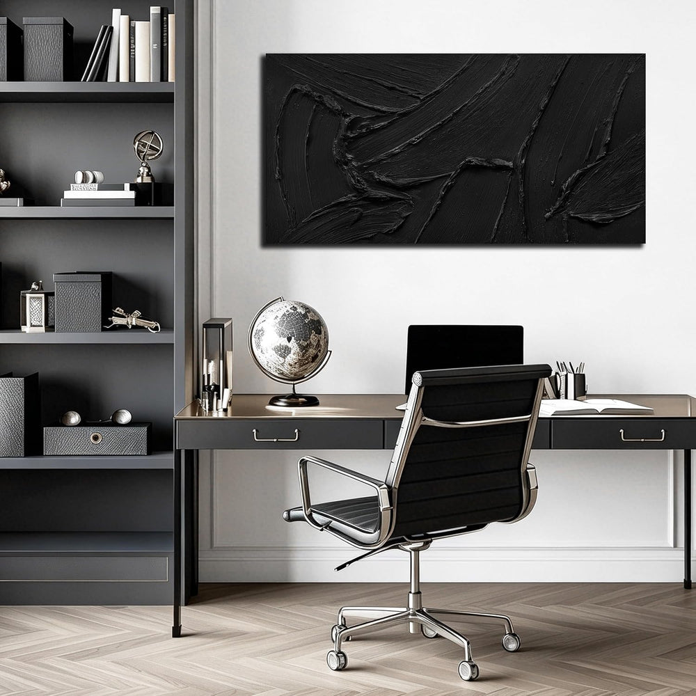 MXUNYZ Black Abstract Canvas Art, Hand Painted 3D Thick Texture Painting