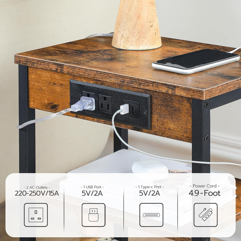 HOOBRO End Table with Charging Station and USB Port, Small Side Table for Sma...