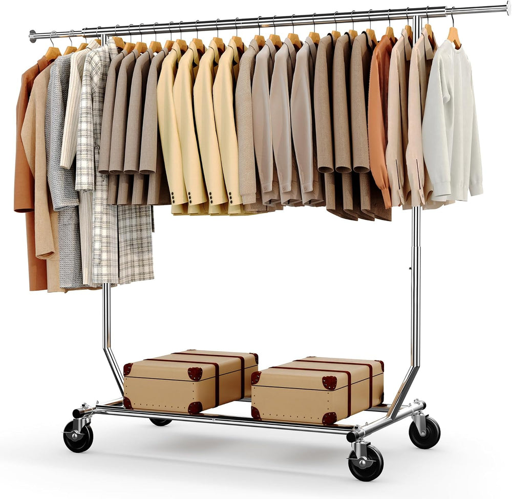 HOKEEPER Clothes Rack with Lockable Wheels Height Adjustable