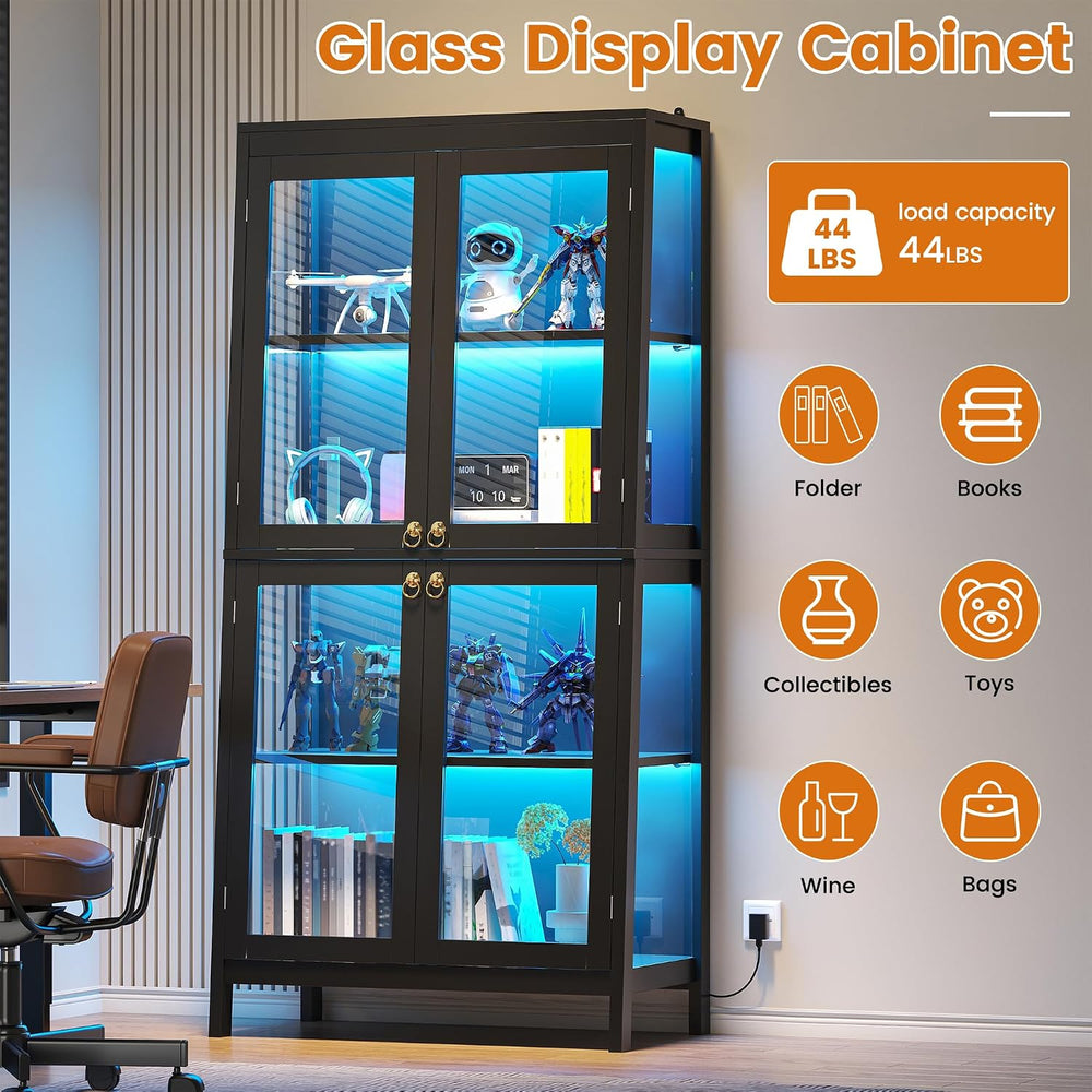 kepptory 4-Tier Display Cabinet with Glass Doors for Collectibles