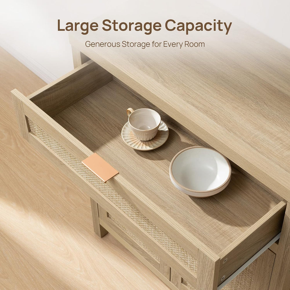 SICOTAS Sideboard Buffet Storage Cabinet, Rattan Accent Cabinet with Doors