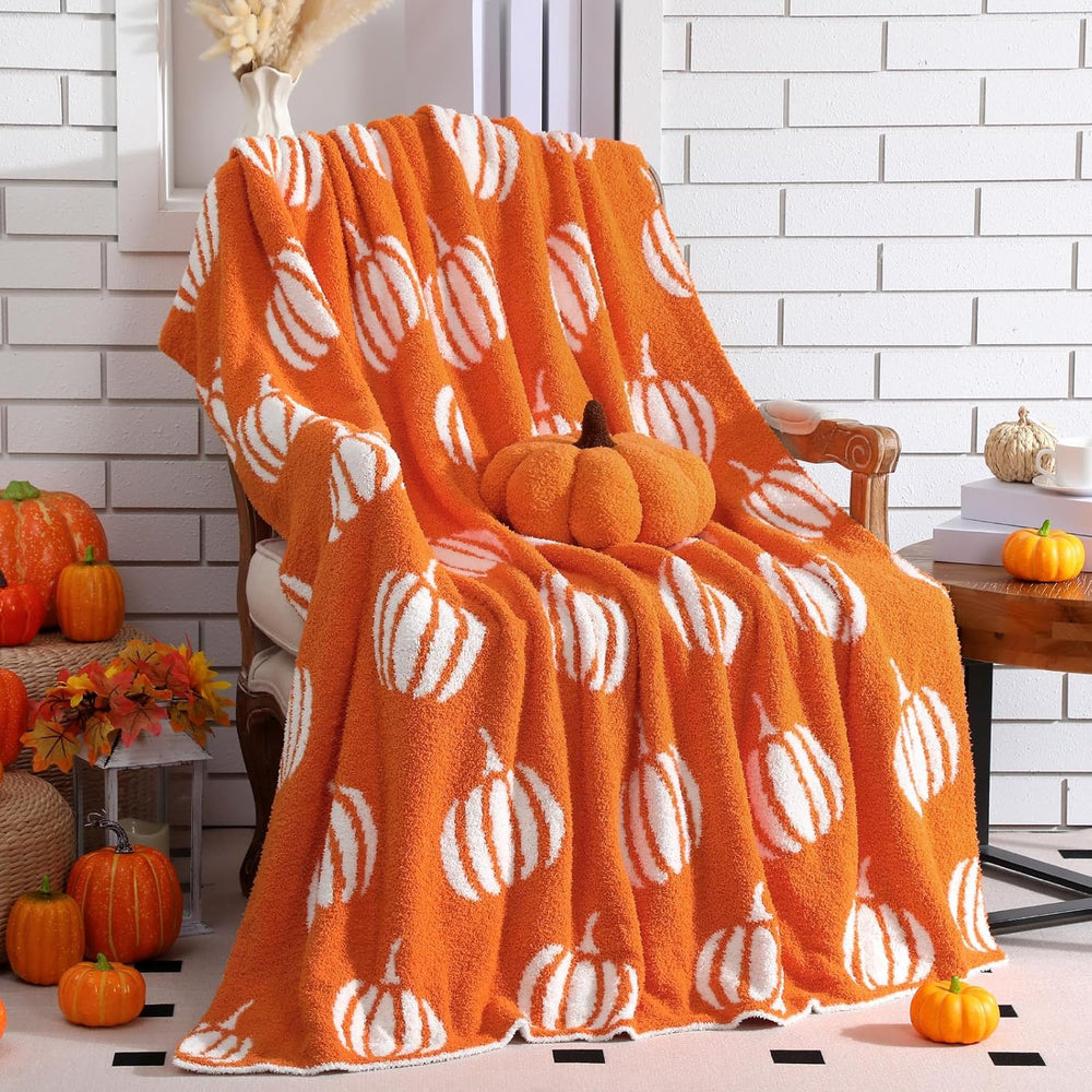 Fall Pumpkin Throw Blanket and Pillow Set, 50 x 60 Inch