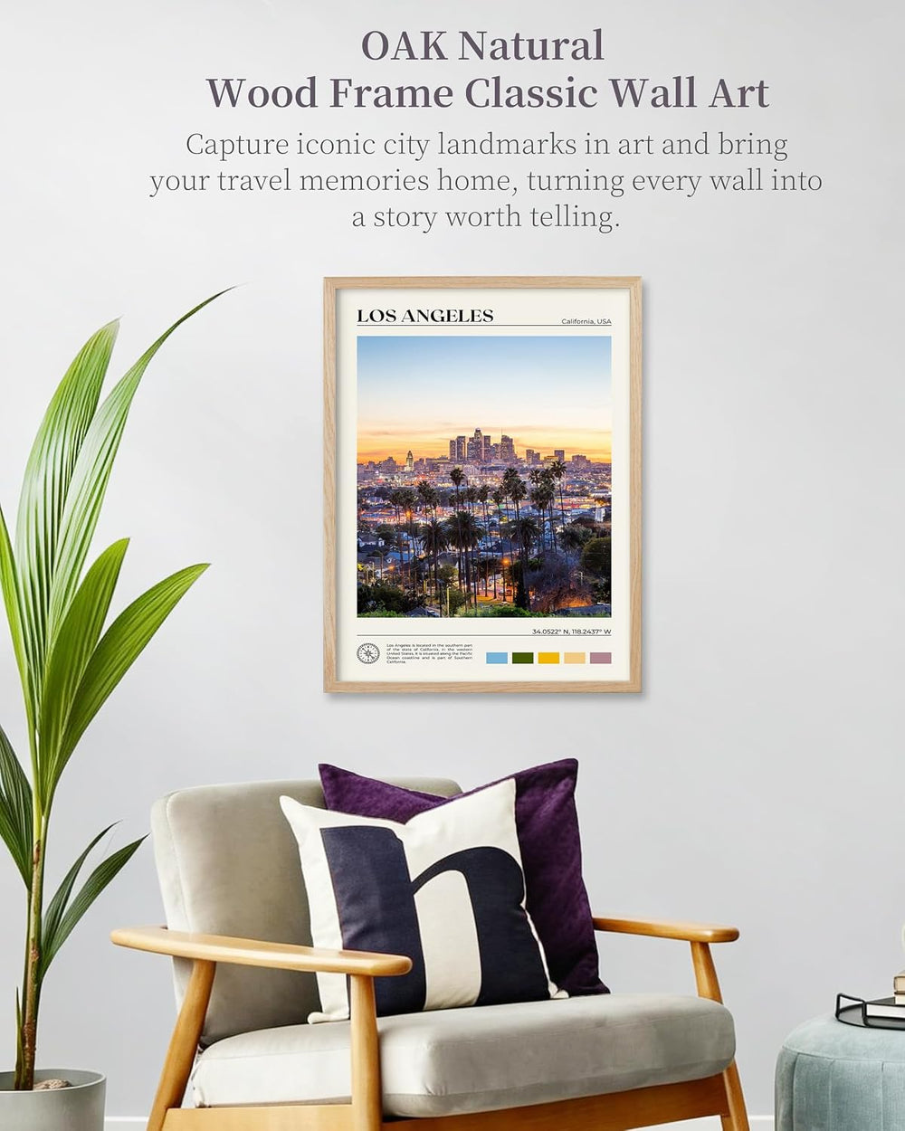 HesenDot Natural OAK Wood Los Angeles Cityscape Framed Wall Art,12x16in City ...