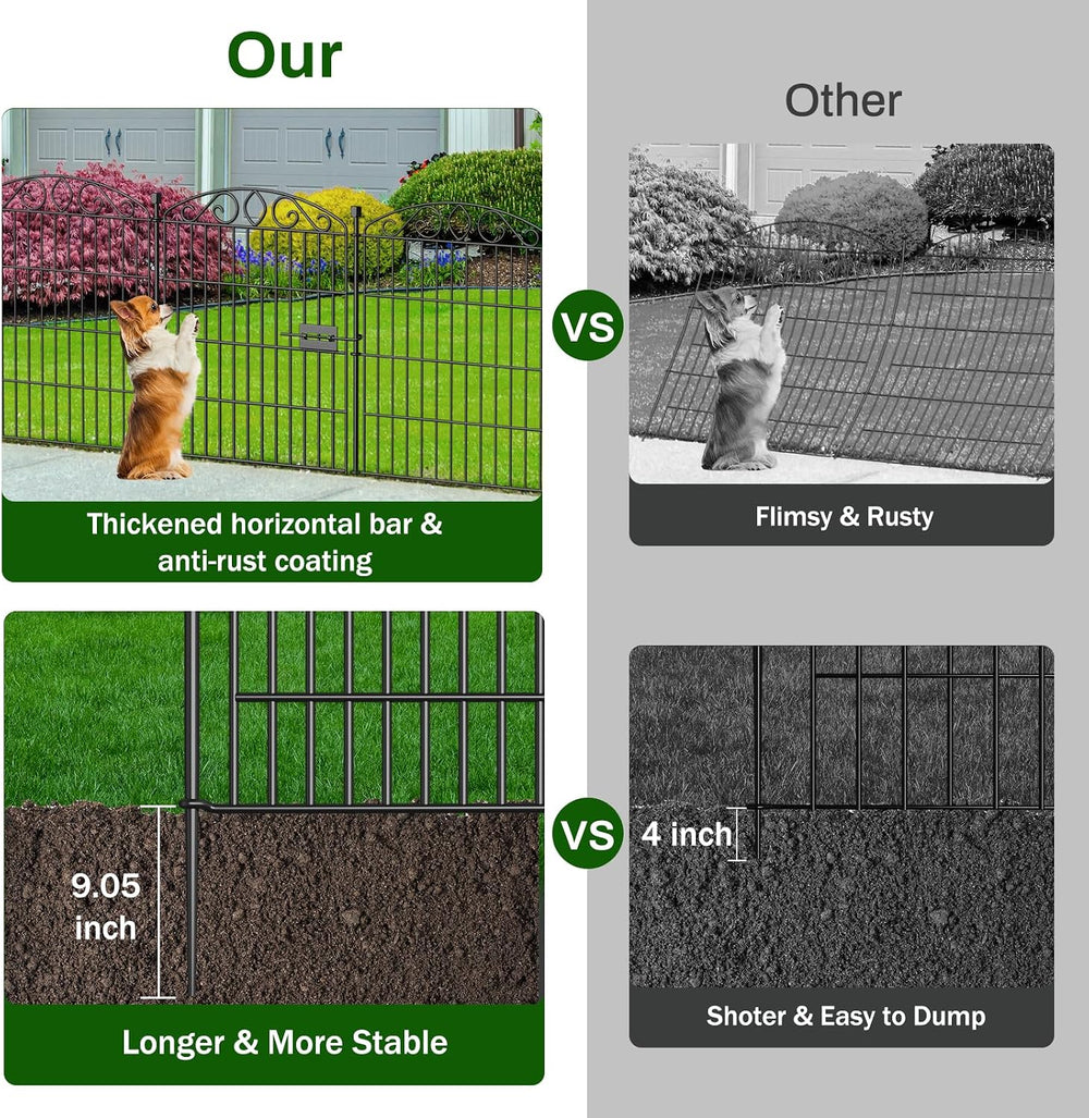12 Panel No Dig Decorative Garden Fence with Gate 30" H x 22.72'L fo...