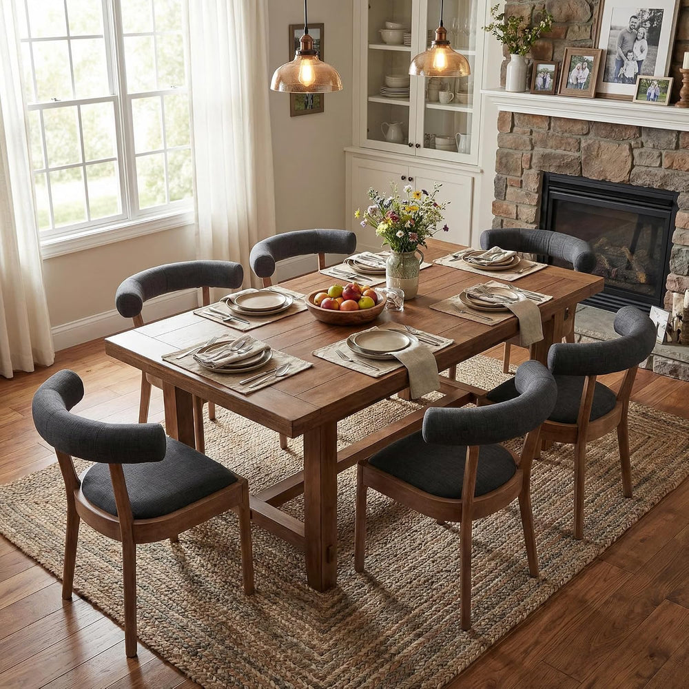 Wooden Dining Chairs Set of 4, Barrel Backrest, Charcoal