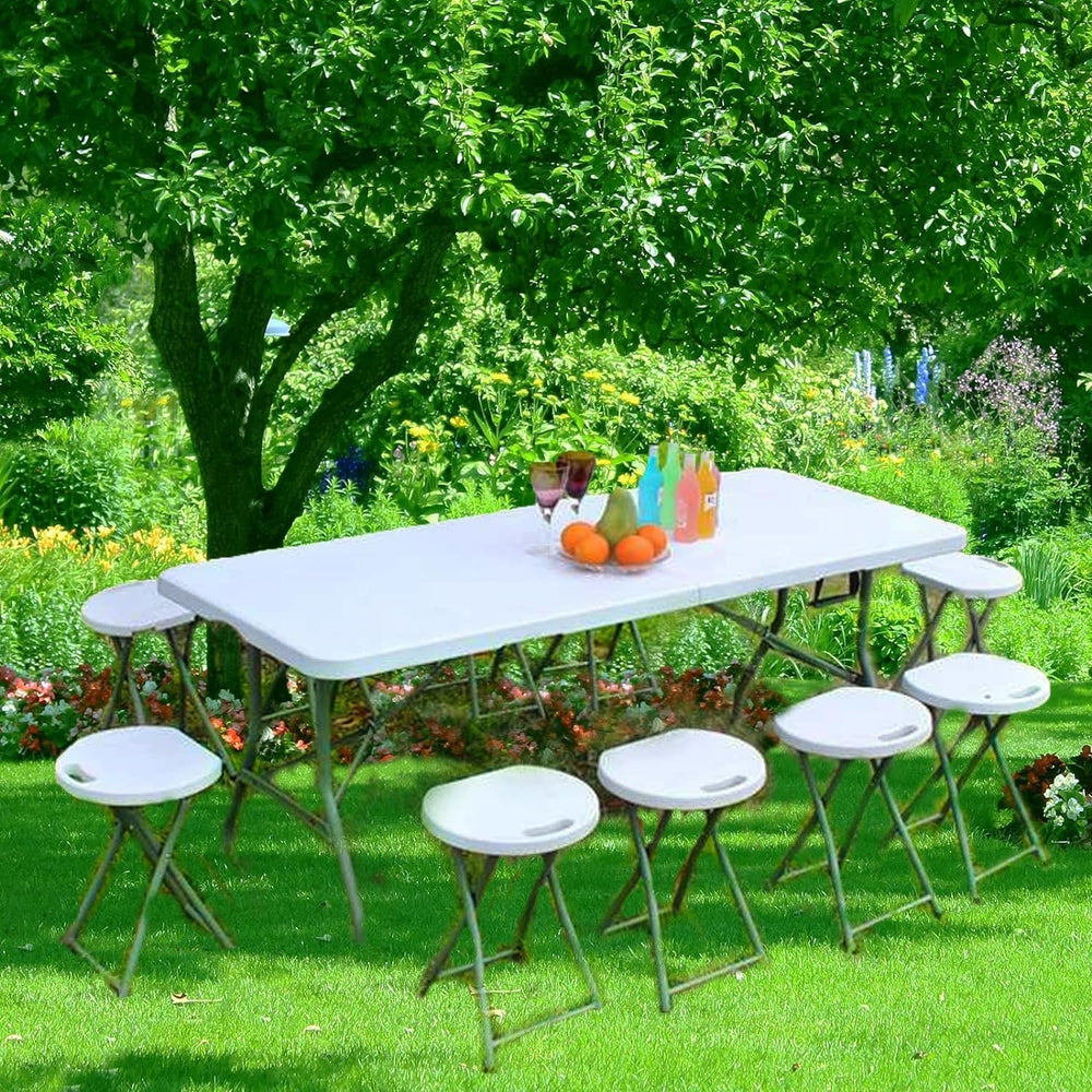6FT Plastic Folding Table, Fold-in-Half with Carry Handle, White