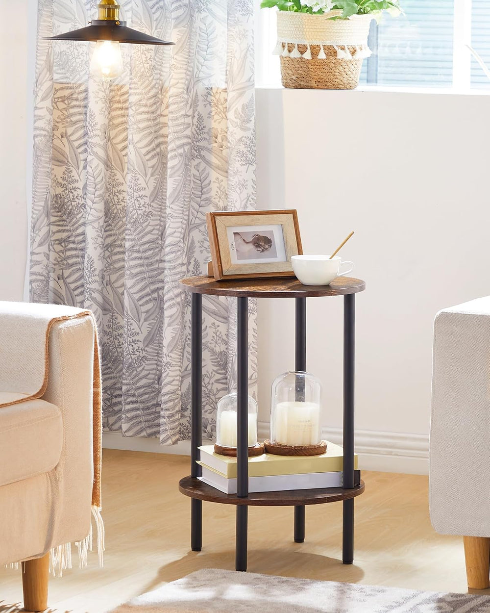 CHOEZON Side Table Set of 2, 2-Tier Round End Table, Small Nightstand with St...