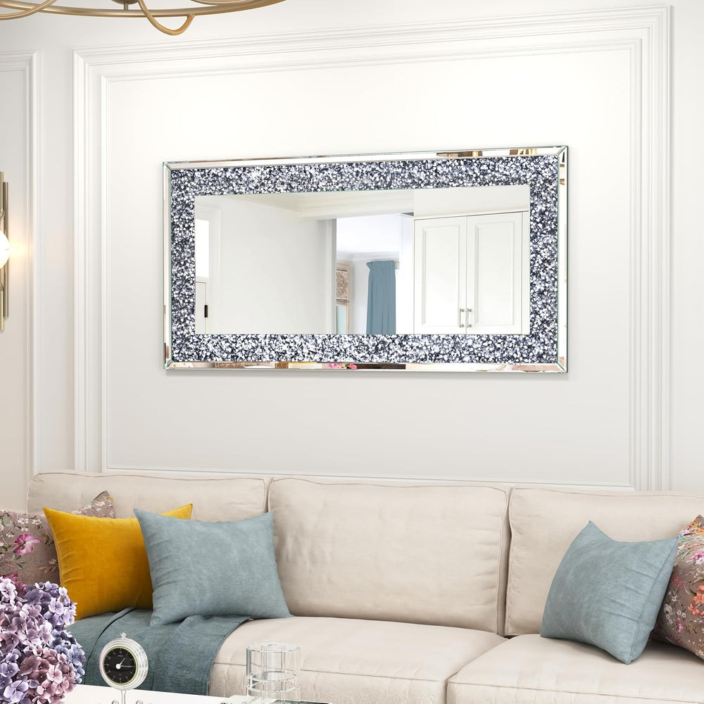 Crystal Crush Diamond Mirror 47x24inch Silver Rectangle Wall Mirror