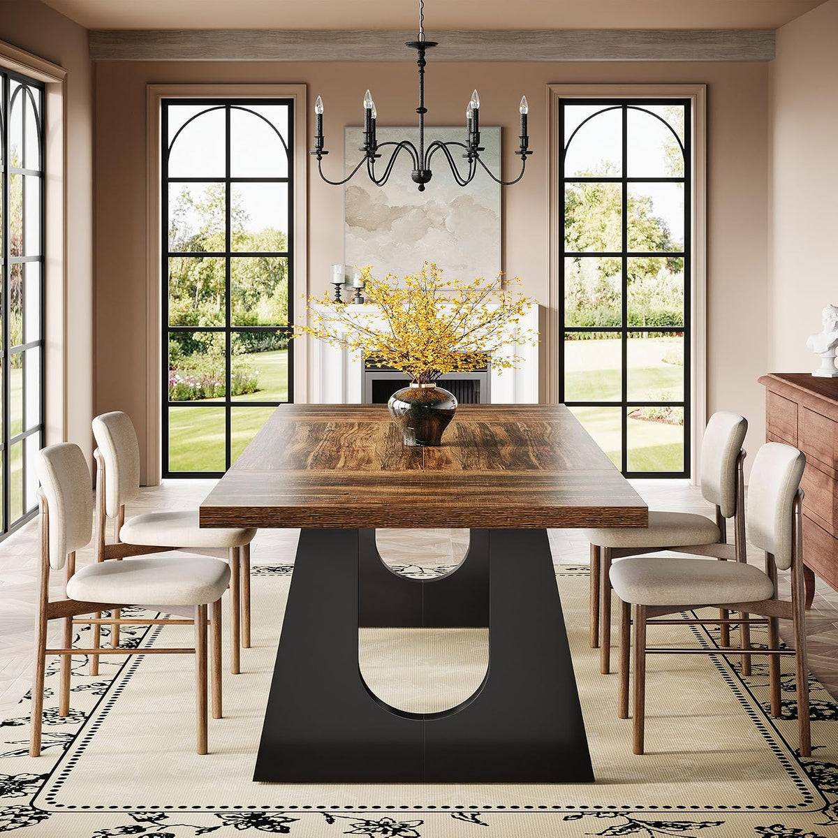 Tribesigns 70.86" Rectangular Dining Table for 6-8 (Dark Brown) | Rustic Farmhouse Kitchen Table with Wooden Legs for Dining Room